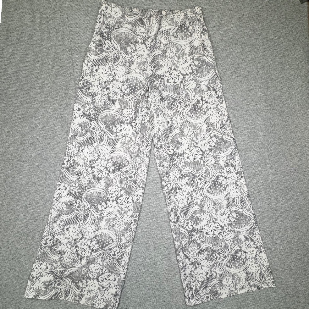 New York & Company Super‎ Cute Black White Wide Leg Party Pants, Pull On Sz 3/4